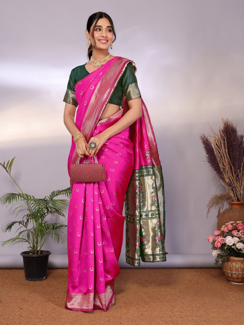 Most Graceful Paithani Silk Saree With Rich Border & Pallu