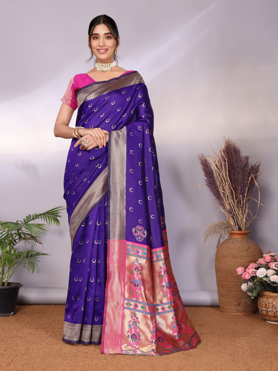 Most Graceful Paithani Silk Saree With Rich Border & Pallu
