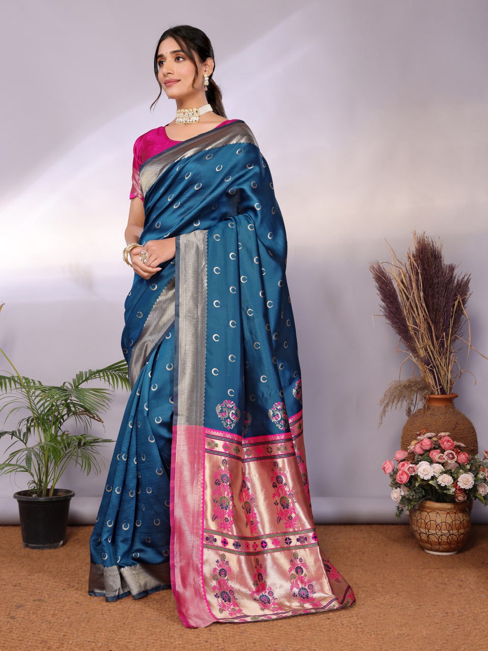 Most Graceful Paithani Silk Saree With Rich Border & Pallu