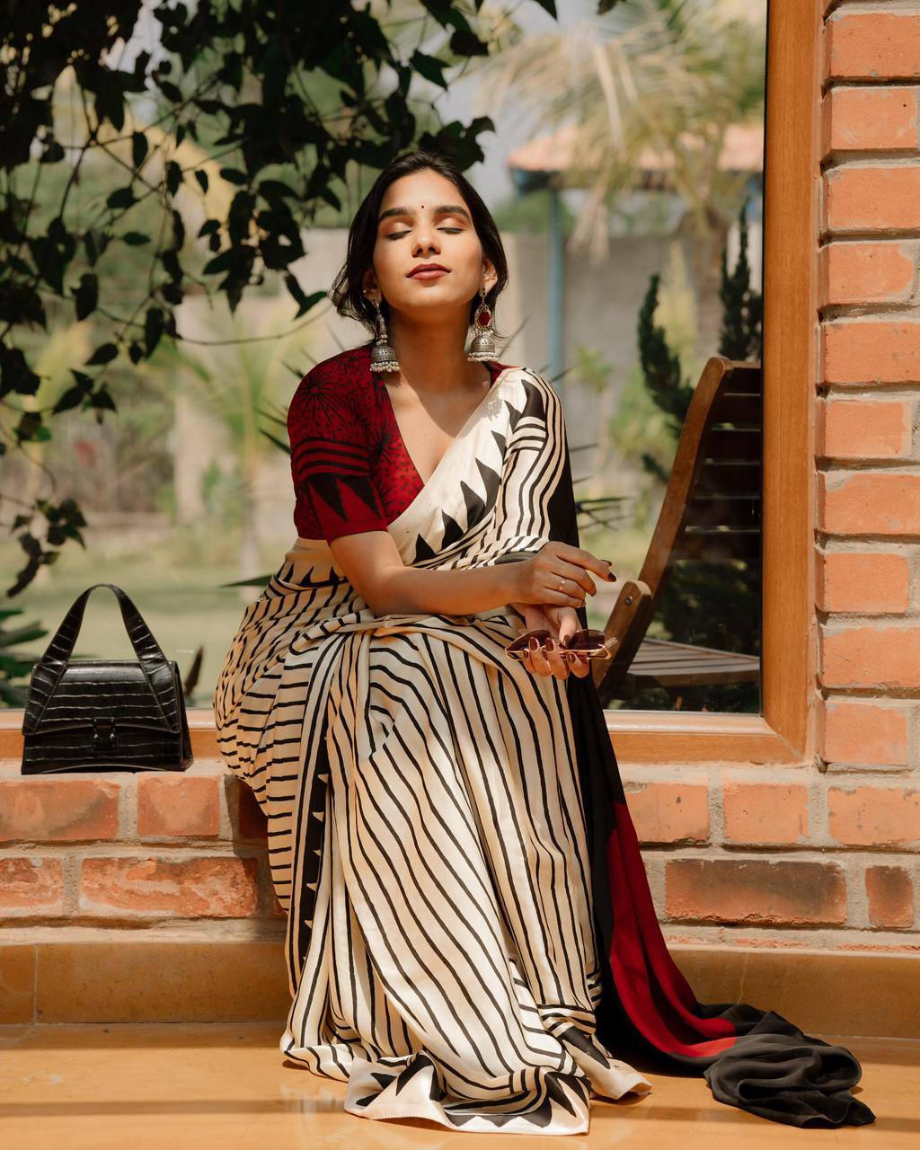 Stunning Pure Gajji Silk Saree In Striped Pattern