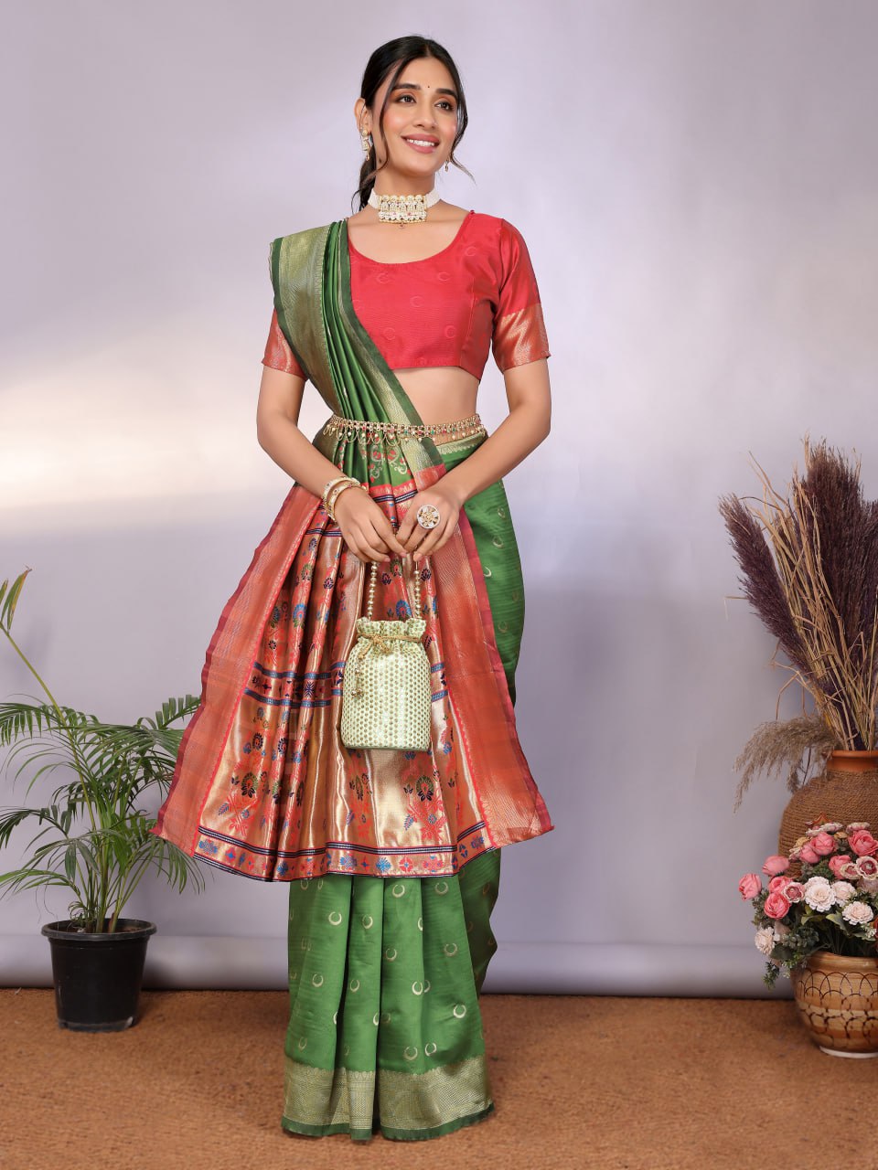 Most Graceful Paithani Silk Saree With Rich Border & Pallu