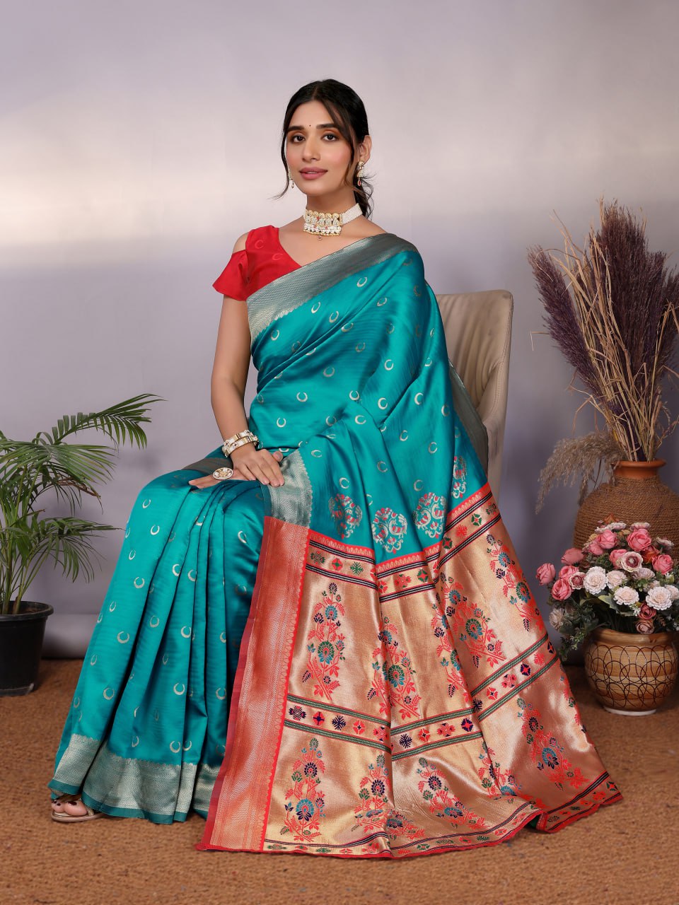 Most Graceful Paithani Silk Saree With Rich Border & Pallu