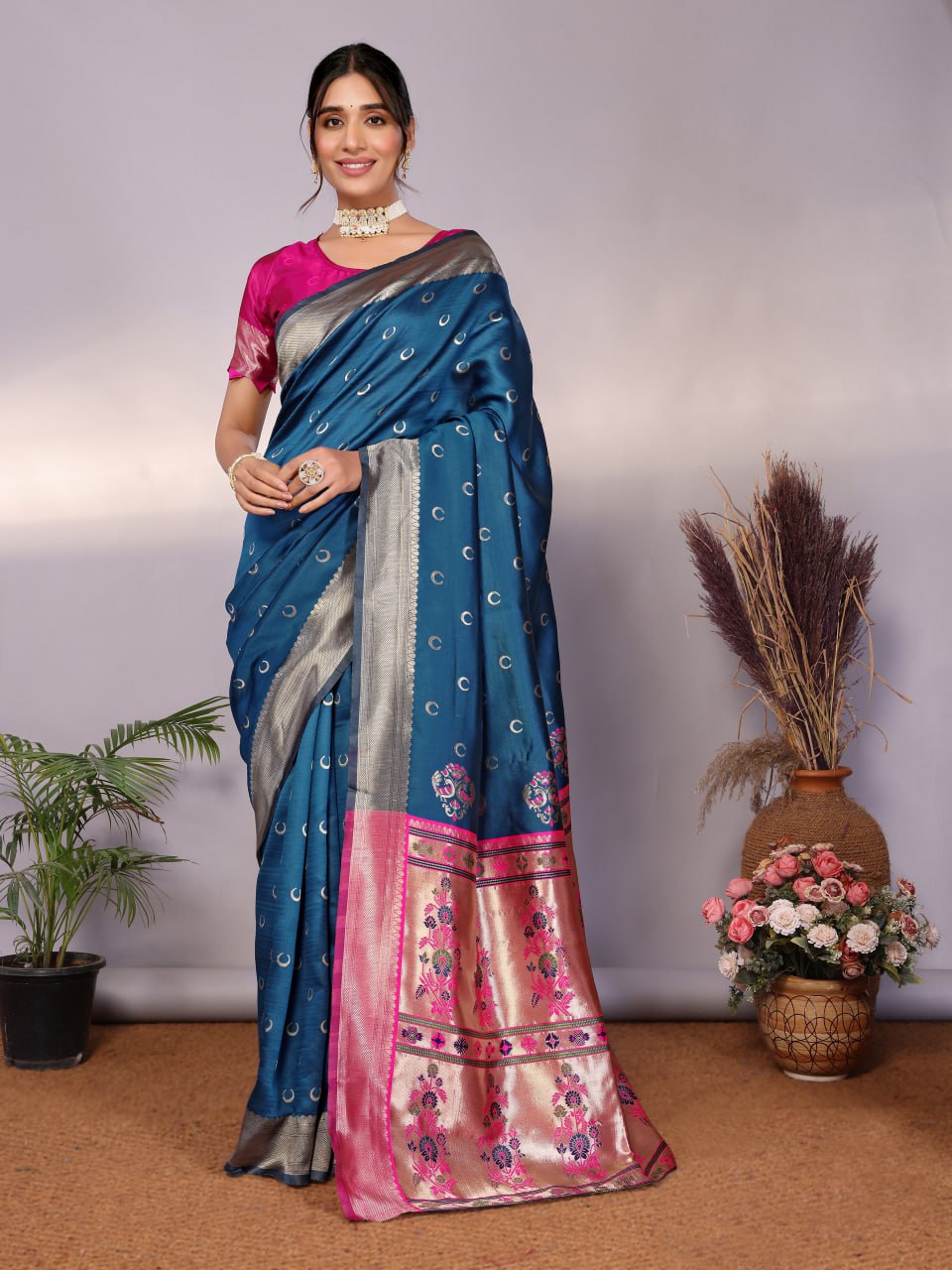 Most Graceful Paithani Silk Saree With Rich Border & Pallu