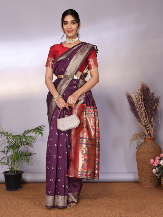 Most Graceful Paithani Silk Saree With Rich Border & Pallu