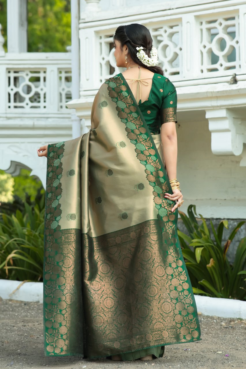 Most Charming Green Banasari Silk Saree With Blouse