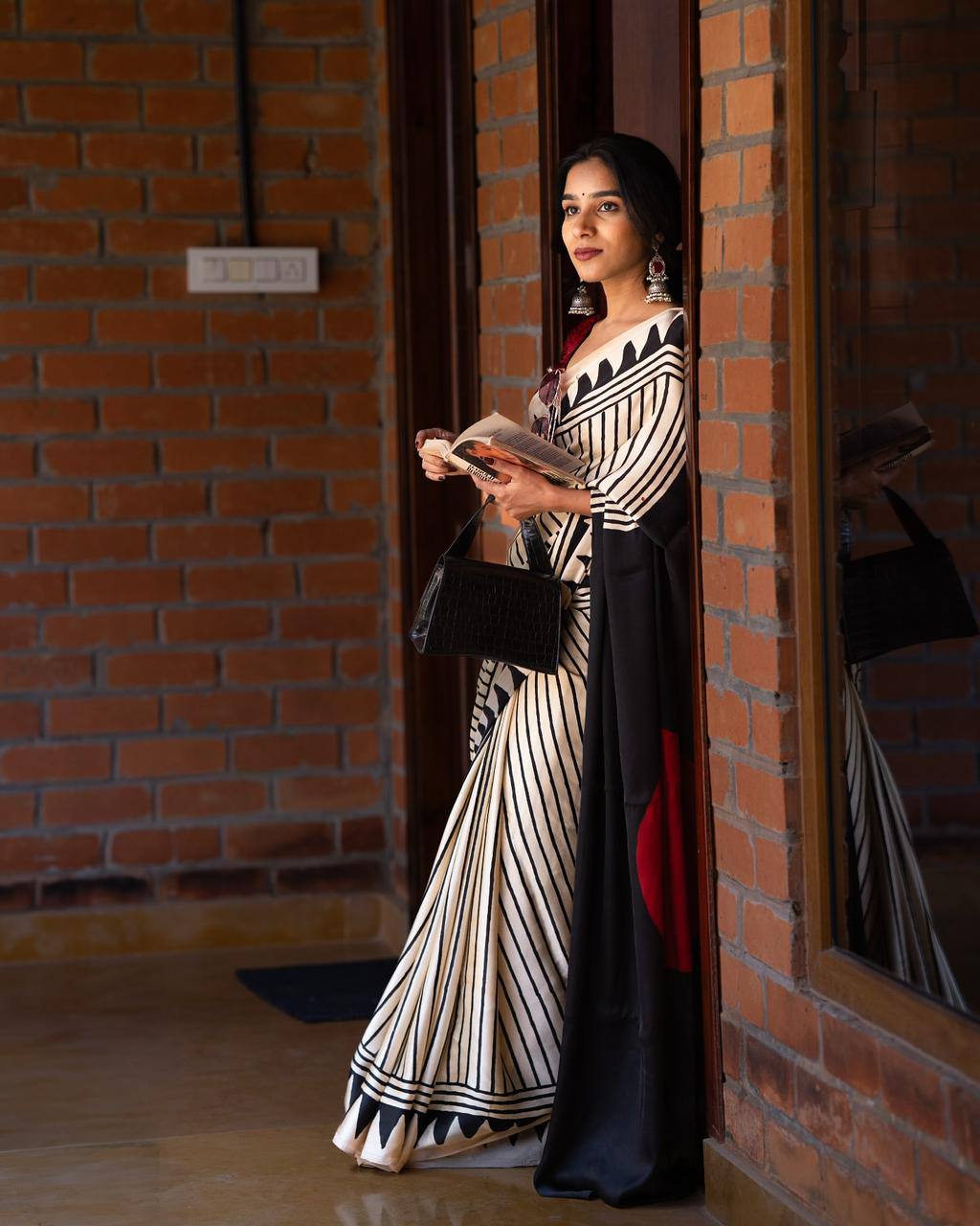 Stunning Pure Gajji Silk Saree In Striped Pattern