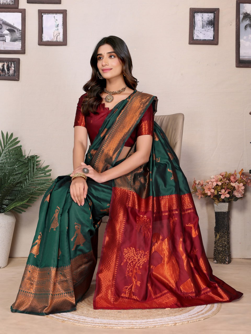 Most Graceful Banarasi Silk Saree With Rich Border & Pallu