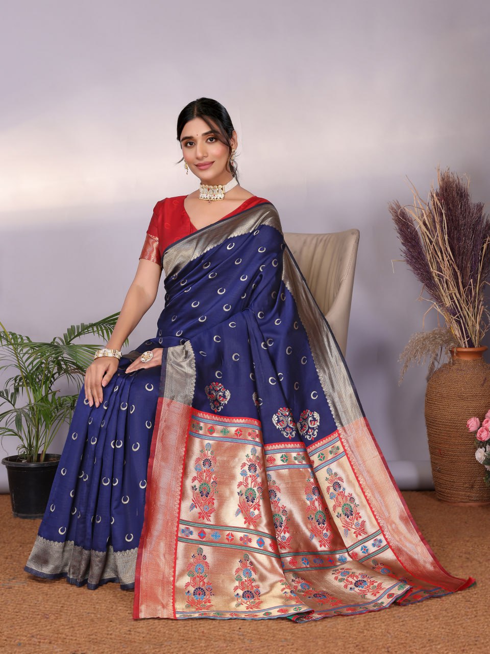Most Graceful Paithani Silk Saree With Rich Border & Pallu