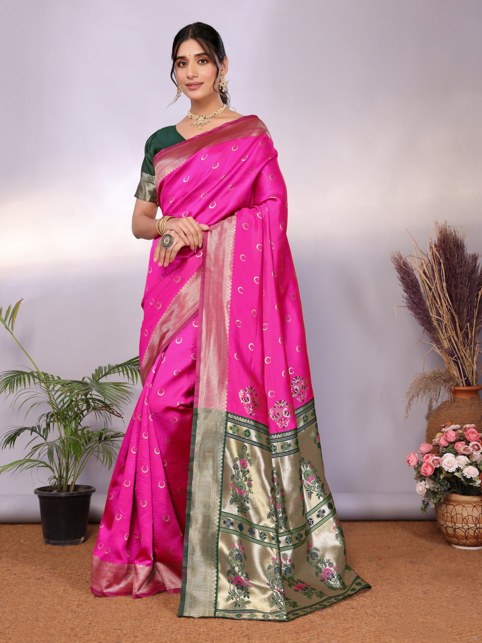 Most Graceful Paithani Silk Saree With Rich Border & Pallu