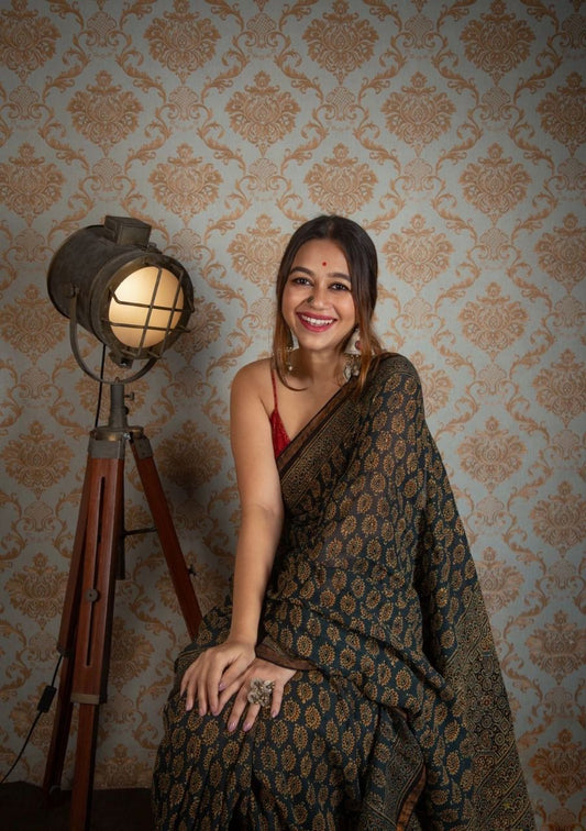 Jaypuri BlockPrinted Cotton Mul Saree