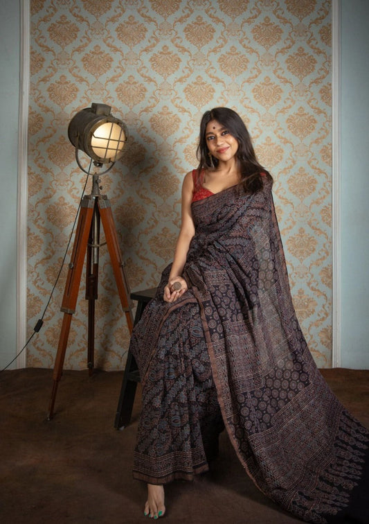 Jaypuri Blockprinted Cotton Mul Saree