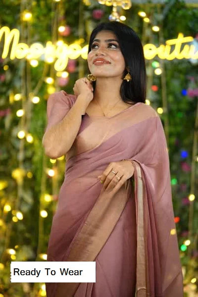1-min Ready To Wear Saree In Premium Chiffon Silk With Zari Patta