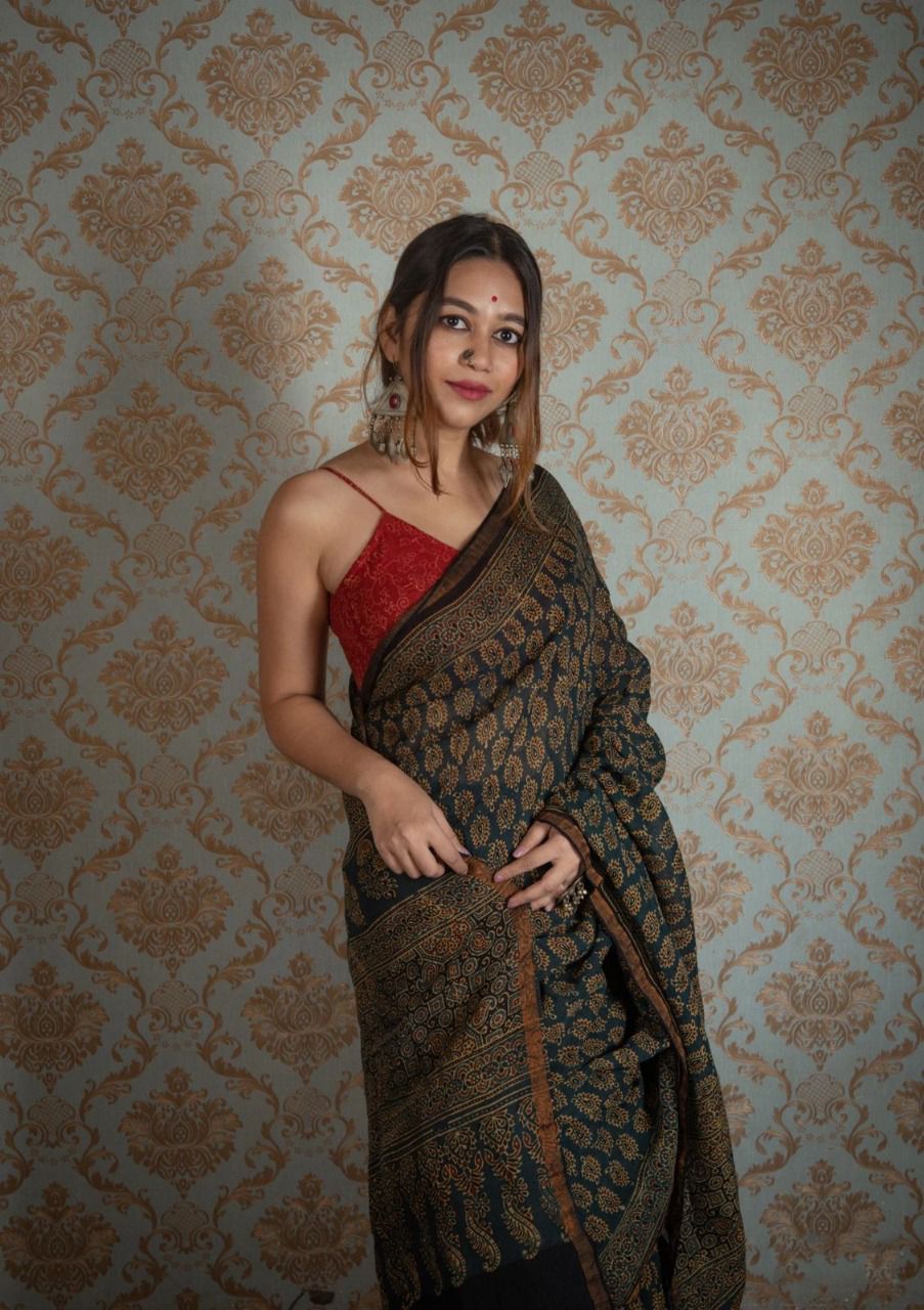 Jaypuri BlockPrinted Cotton Mul Saree