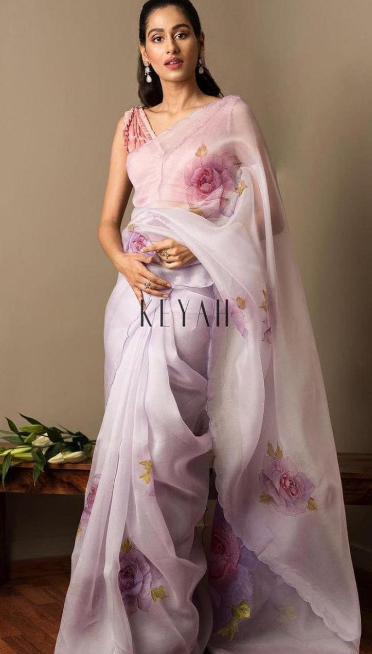 Premium Imported Organza Silk Saree With Heavy Blouse Piece