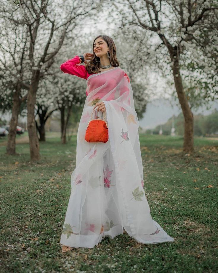 Premium Imported Organza Silk Saree With Heavy Blouse Piece