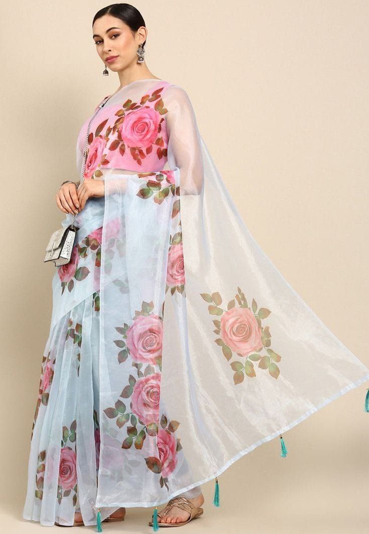 Premium Imported Organza Silk Saree With Heavy Blouse Piece