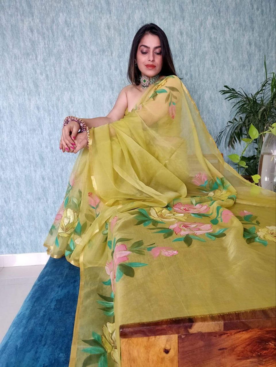 Premium Imported Organza Silk Saree With Heavy Blouse Piece