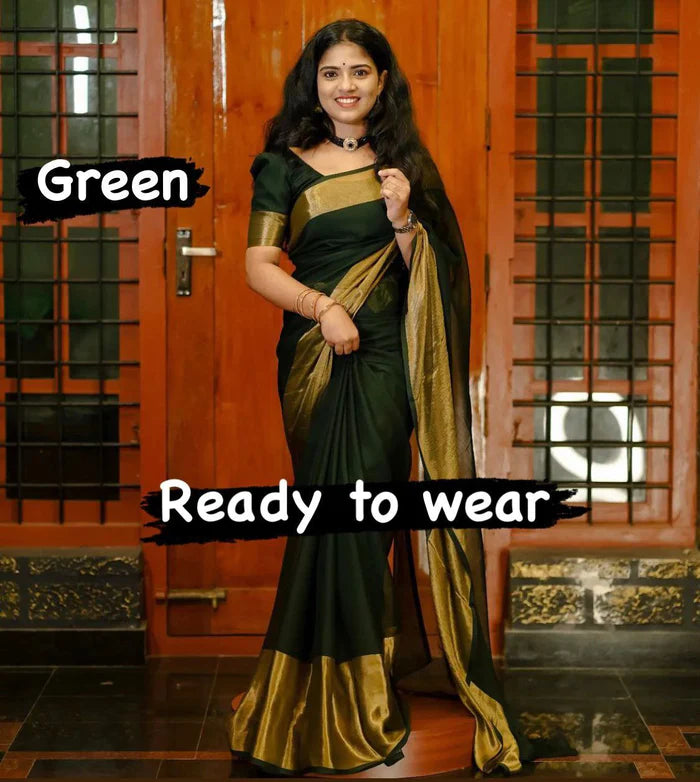 1-min New Ready To Wear Saree In Premium Chiffon Silk With Zari Patta