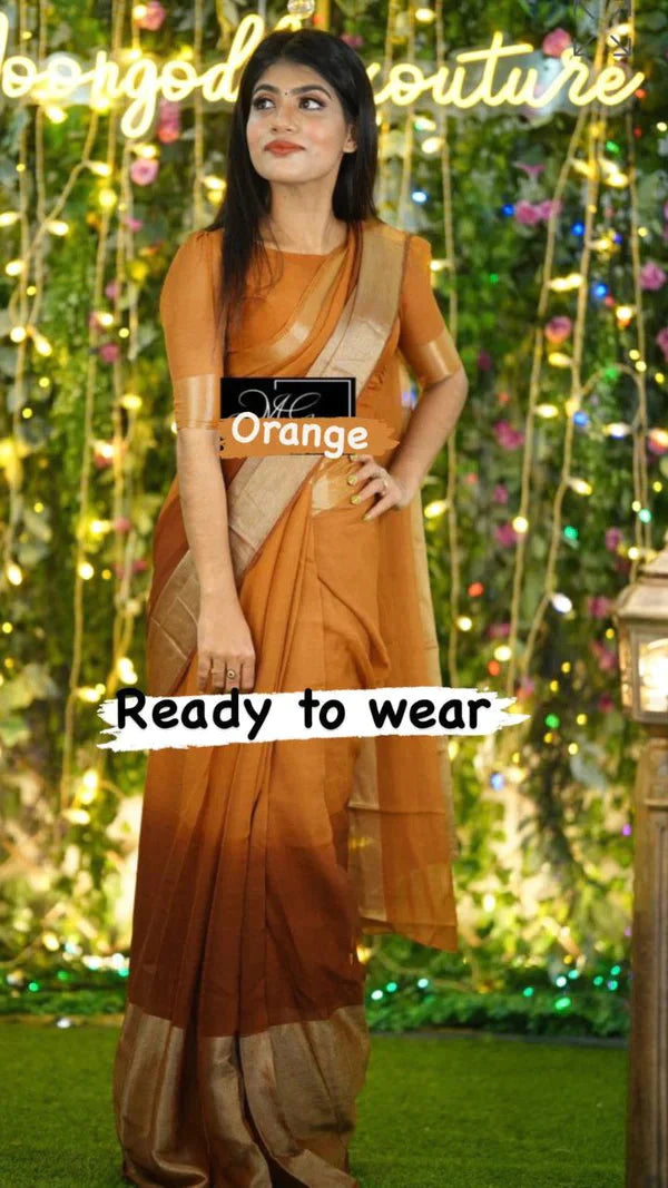 1-min New Ready To Wear Saree In Premium Chiffon Silk With Zari Patta