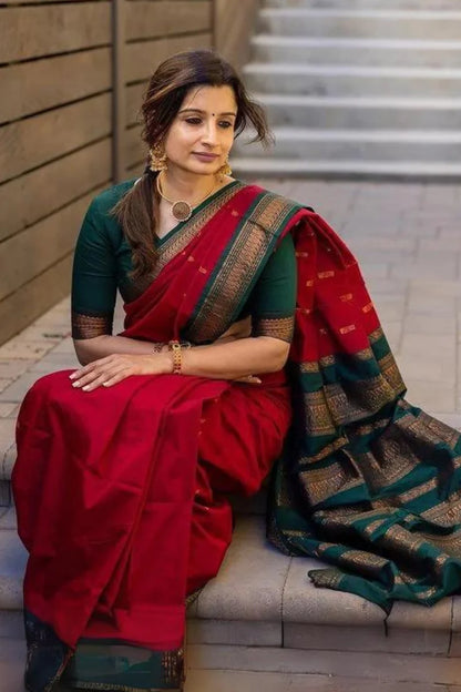 Pretty Red Soft Silk Saree With Unique Blouse Piece