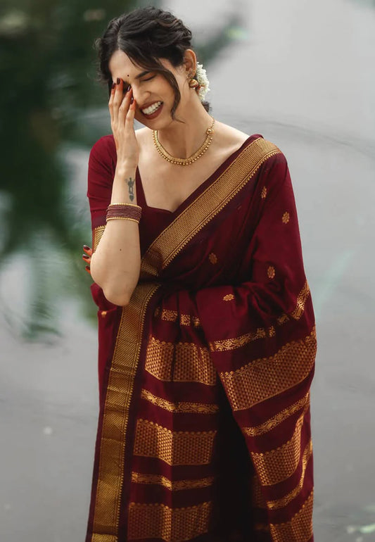 Very Appealing Maroon Soft Silk Saree With Blouse Piece