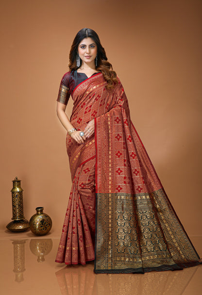 Very Engaging Soft Silk Saree With Beautiful Blouse Piece