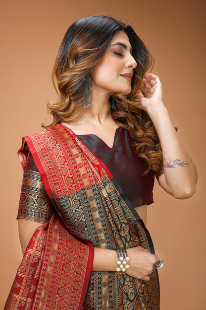 Very Engaging Soft Silk Saree With Beautiful Blouse Piece