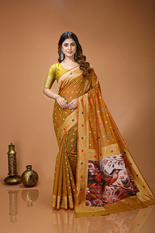 Glamorous Cotton Silk Saree With Rich Pallu