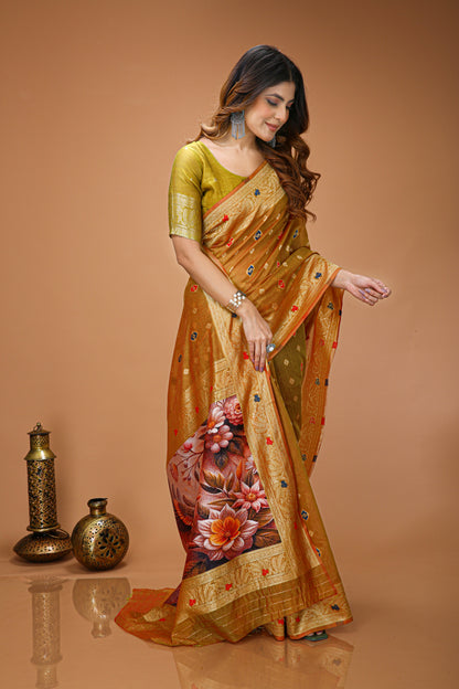 Glamorous Cotton Silk Saree With Rich Pallu