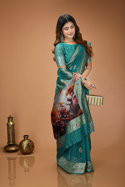 Glamorous Cotton Silk Saree With Rich Pallu