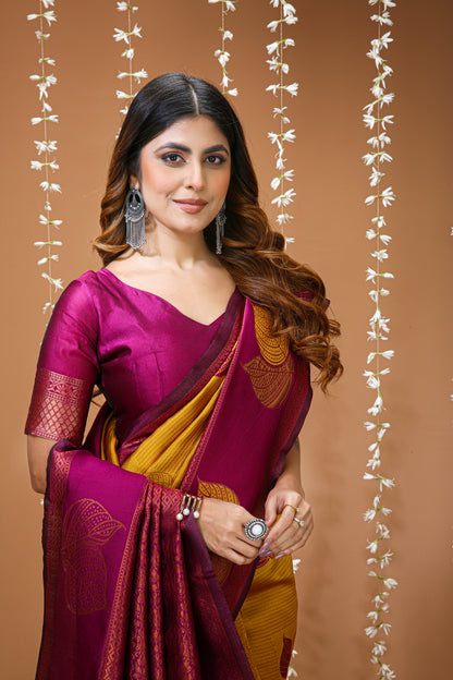 Aesthetic Zari Weaving Soft Silk Saree With alluring Blouse Piece