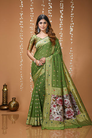 Glamorous Cotton Silk Saree With Rich Pallu