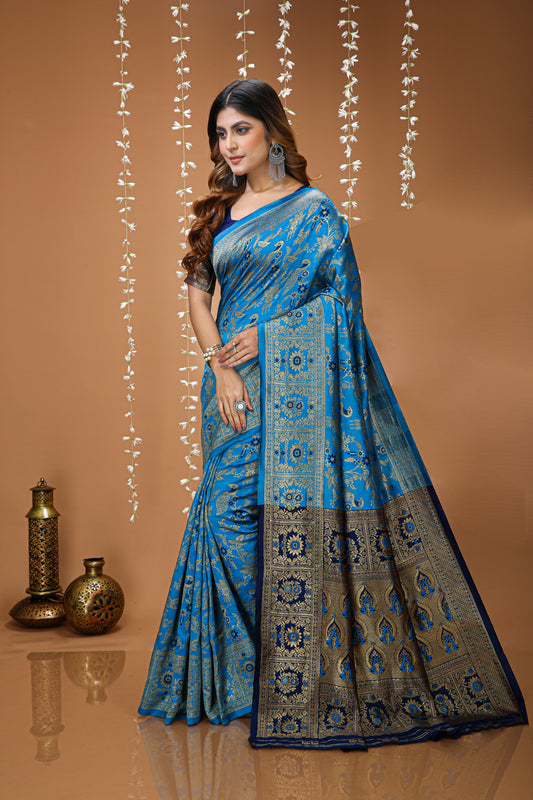 Elegant Zari Weaving Soft Silk Saree With Blouse Piece