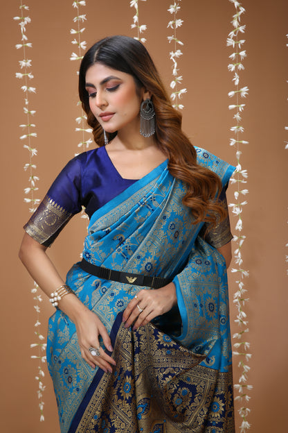 Elegant Zari Weaving Soft Silk Saree With Blouse Piece