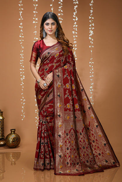 Graceful Zari Weaving Soft Silk Saree With stunning  Blouse Piece