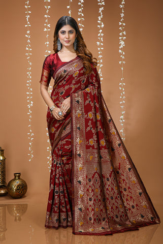 Graceful Zari Weaving Soft Silk Saree With stunning  Blouse Piece