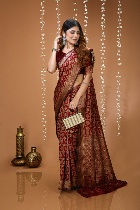 Very Engaging Soft Silk Saree With Beautiful Blouse Piece