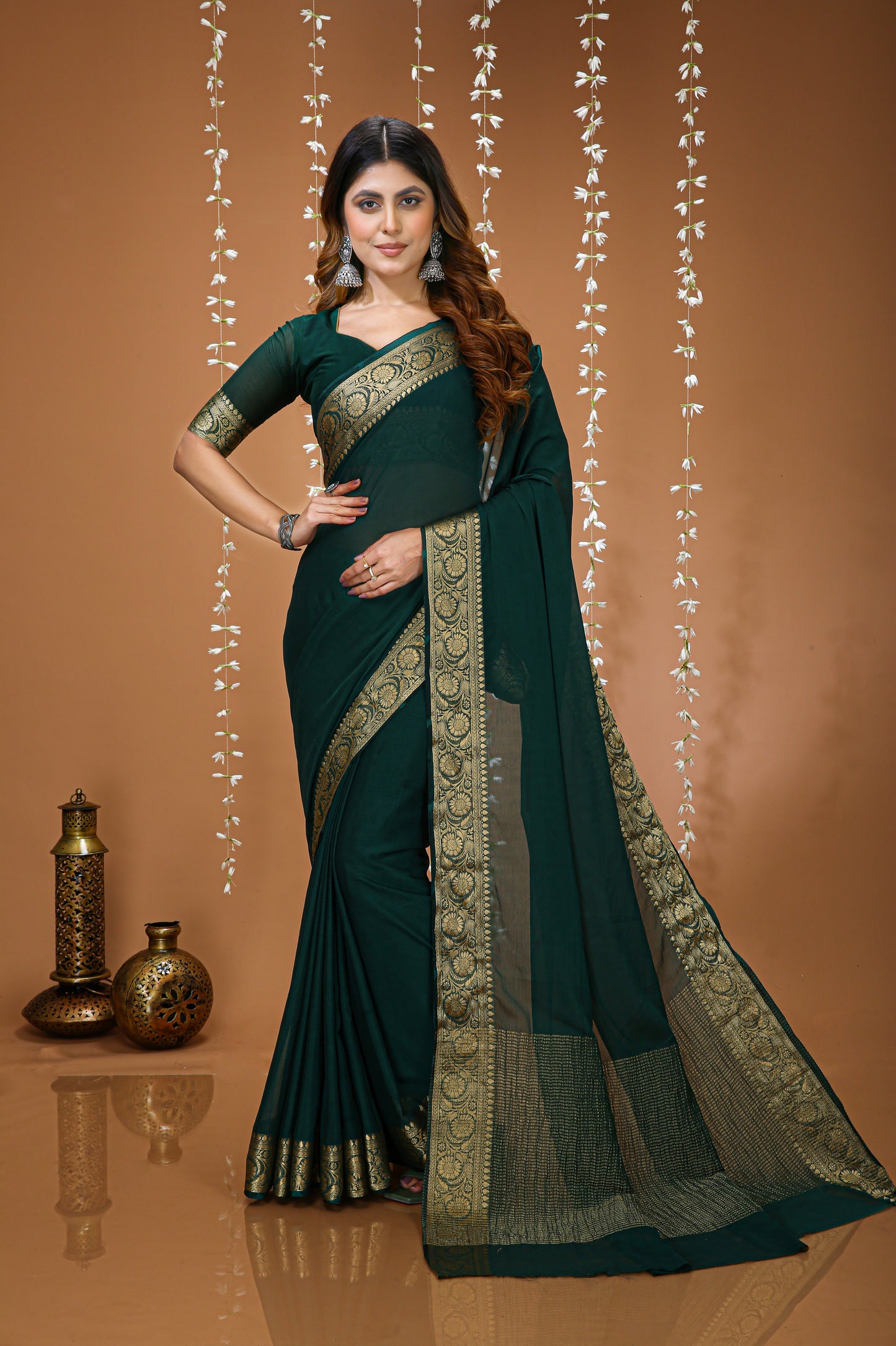 Very Gorgeous Soft Cinnon Saree With zari Weaving