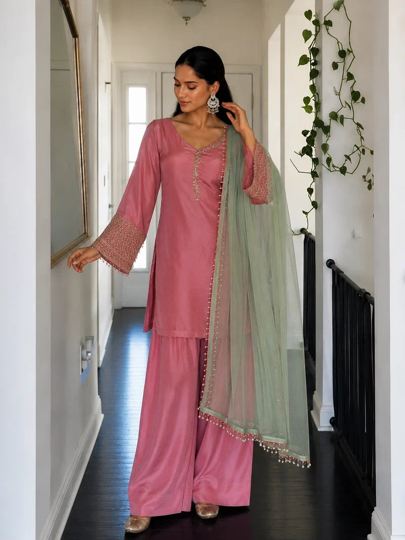 Amani Blush Pink Embroidered Suit Set