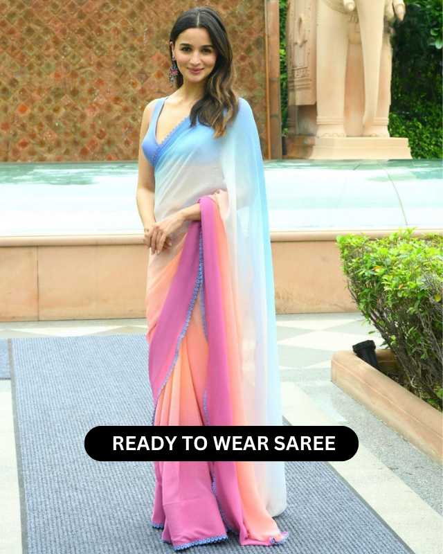 1 Min Ready To Wear Alia Bhatt Saree In Imported Georgette With Heavy Blouse