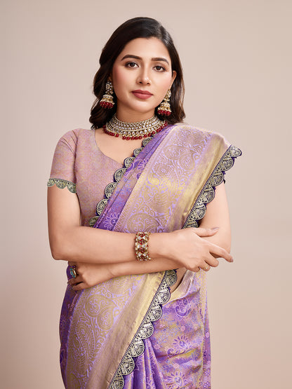 Traditional Pure Kanjivaram Silk Saree In Double Tone Color