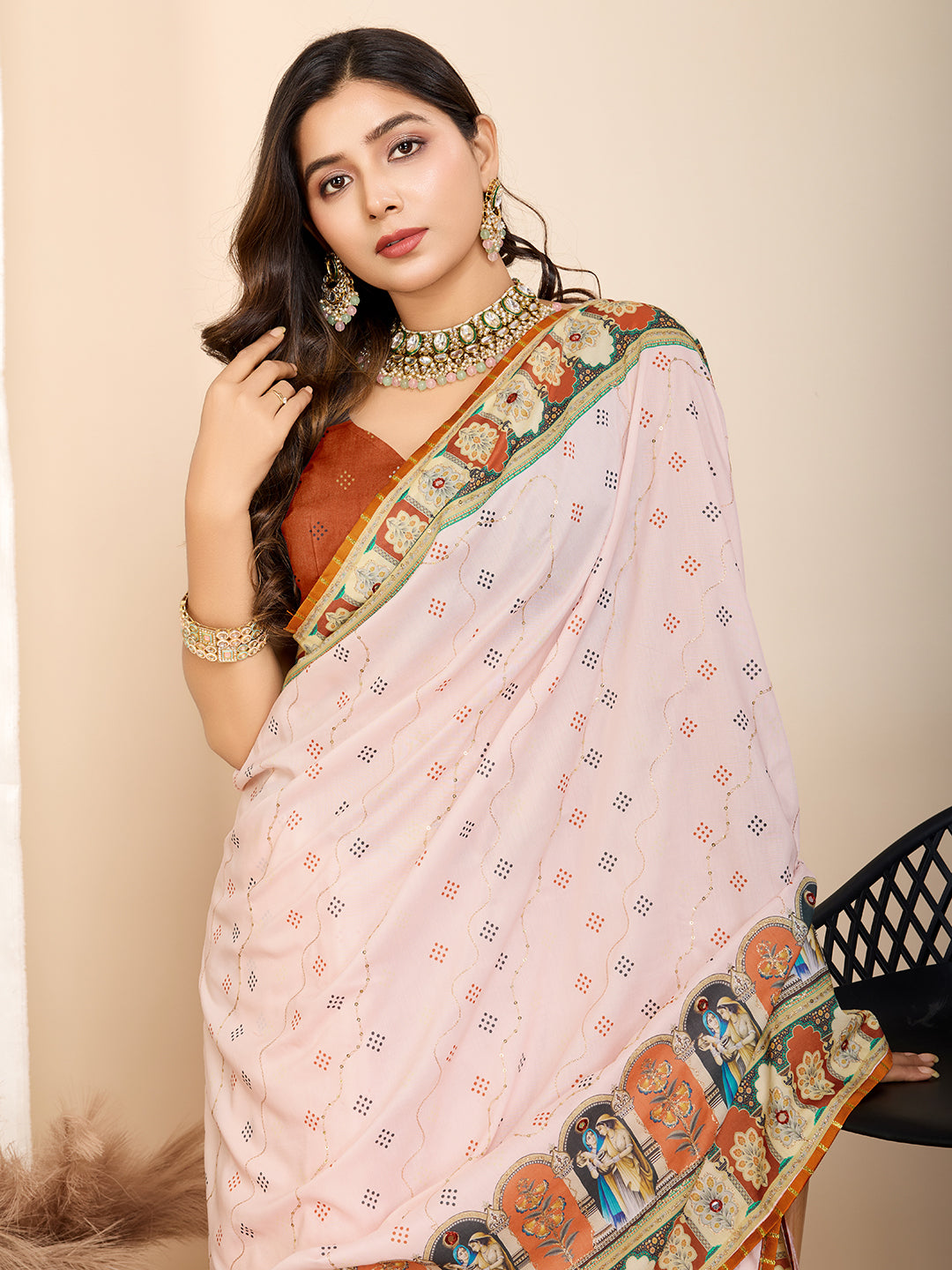 Aesthetic Muslin Cotton Printed Saree with Traditional Emboridery Motifs