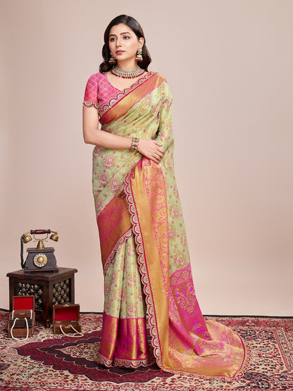 Traditional Pure Kanjivaram Silk Saree In Double Tone Color