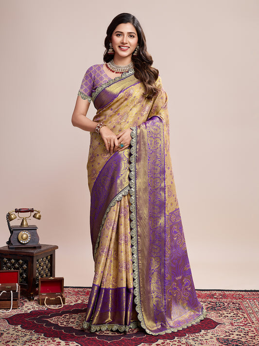 Traditional Pure Kanjivaram Silk Saree In Double Tone Color