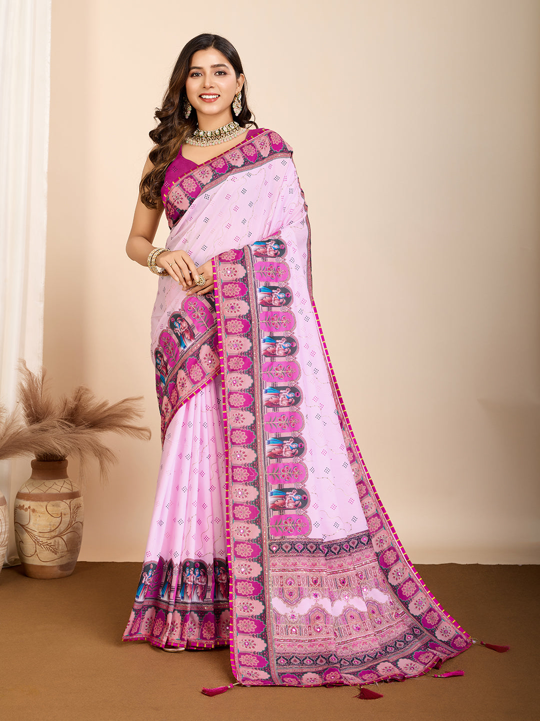 Aesthetic Muslin Cotton Printed Saree with Traditional Emboridery Motifs