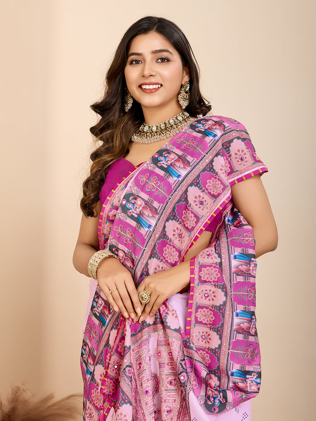 Aesthetic Muslin Cotton Printed Saree with Traditional Emboridery Motifs