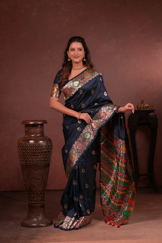 Classic Soft Silk Saree With Zari Weaving & tassels