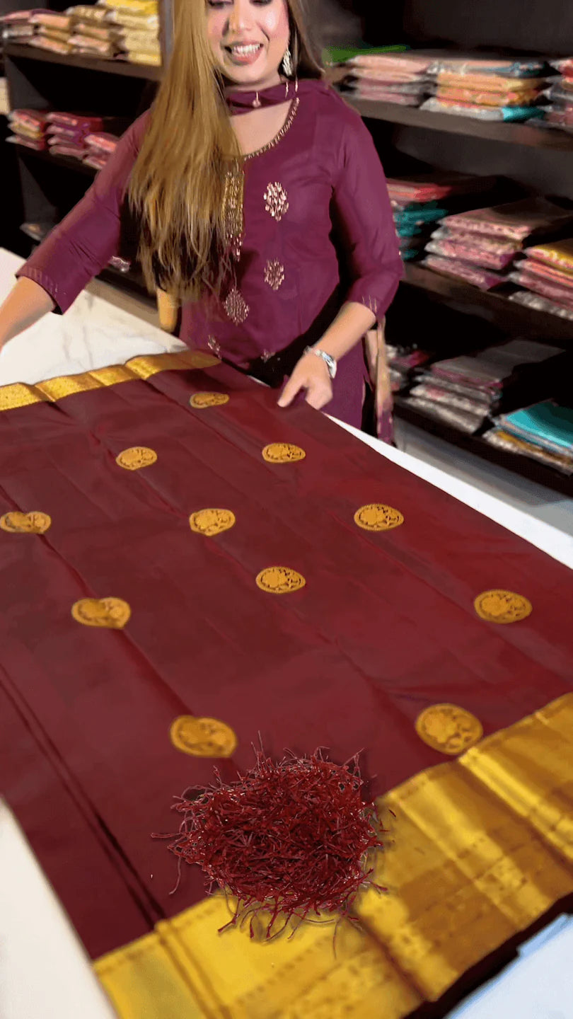 Gorgeous Maroon Soft Banarasi Silk Saree With Tremendous Blouse Piece