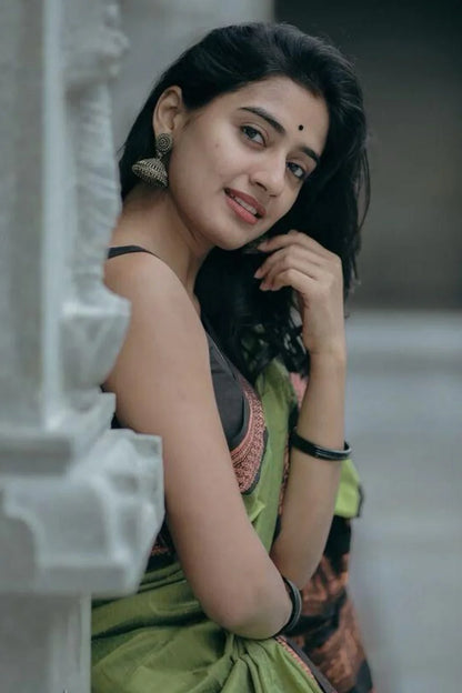 Good-looking Pista Soft Silk Saree With Unique Blouse Piece