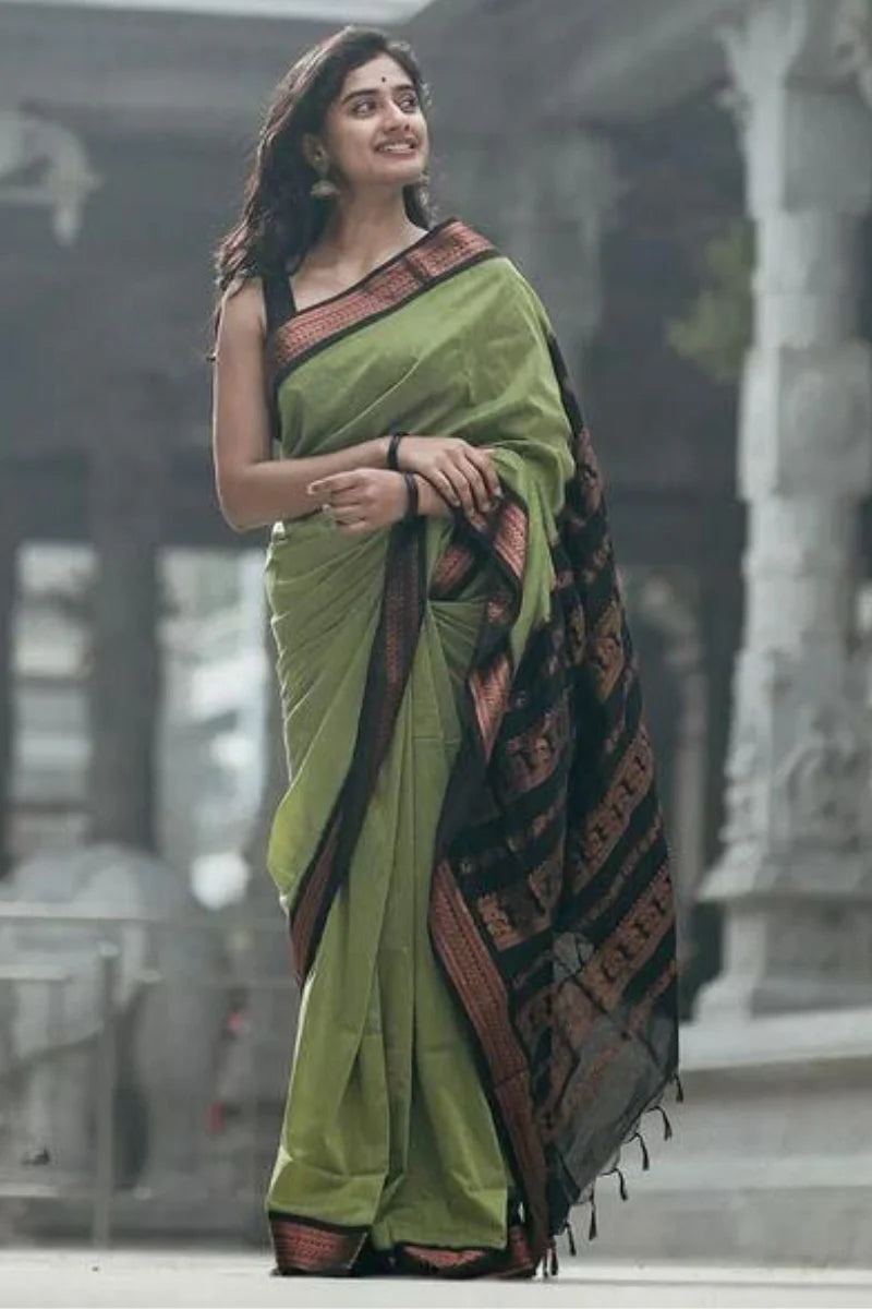 Good-looking Pista Soft Silk Saree With Unique Blouse Piece